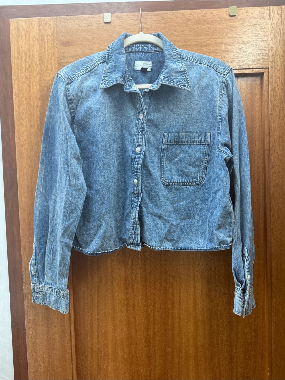 Boxy Cropped Denim Shirt - Dark Acid Wash
